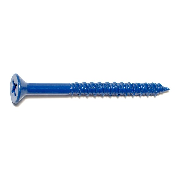 Masonry Screw, 1/4" Dia., Flat, 2 3/4 in L, Steel Blue Ruspert, 100 PK
